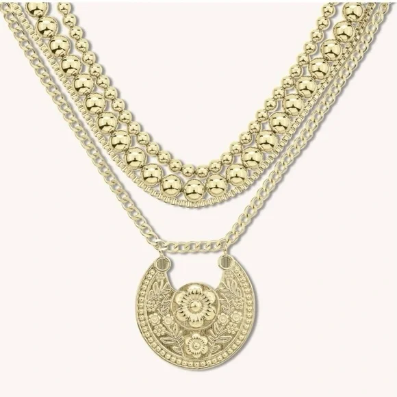 Victoria Emerson Gold-tone Multi Layered Floral Beaded Chain Statement Necklace - Picture 6 of 7